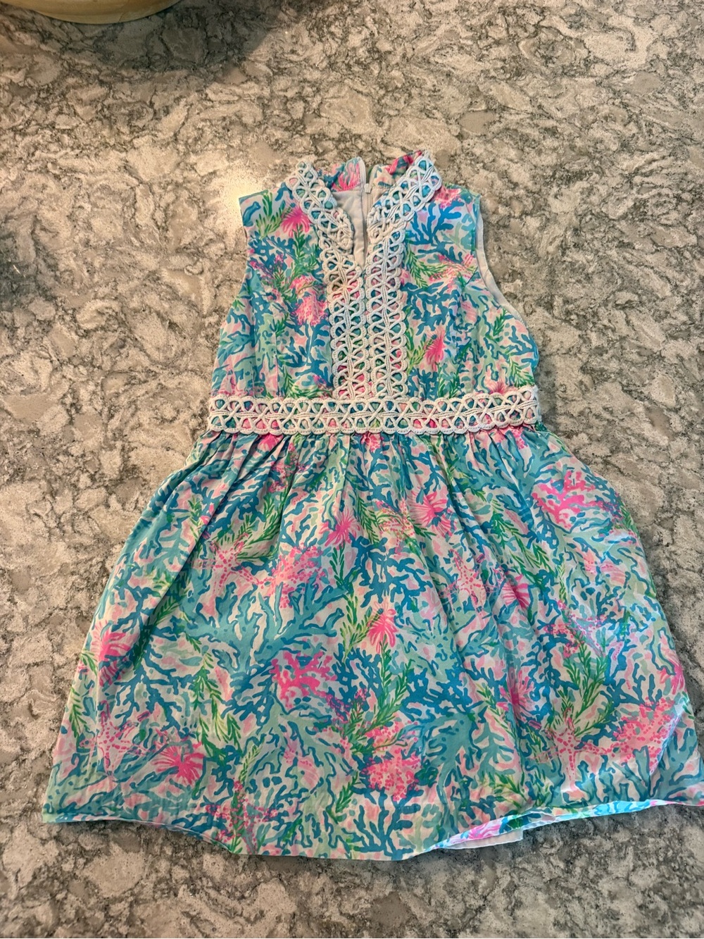 Lilly Pulitzer GIRLS MINI FRANCI DRESS Coral Bay Blue Pink Size 8 Preppy.